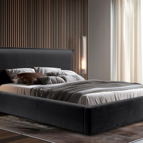 Polsterbett Doppelbett Bett AMADA 140x200cm in Stoff Pop Schwarz