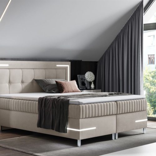 Boxspringbett Schlafzimmerbett 200x200cm AMORE Nr.1 Beige inkl. LED-Beleuchtung