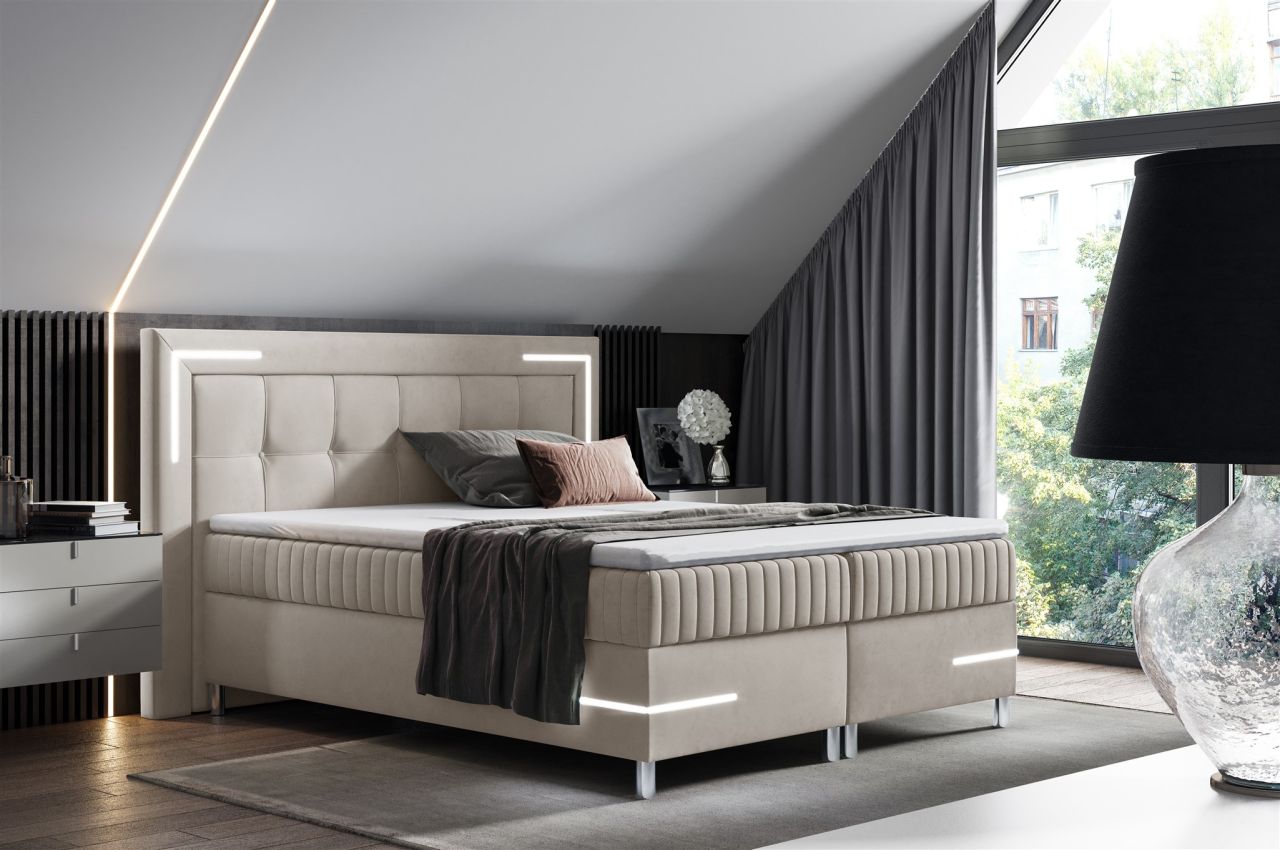 Boxspringbett Schlafzimmerbett 200x200cm AMORE Nr.1 Beige inkl. LED-Beleuchtung Boxspringbett Schlafzimmerbett 200x200cm AMORE Nr.1 Beige inkl. LED-Beleuchtung