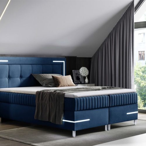 Boxspringbett Schlafzimmerbett 200x200cm AMORE Nr.1 Dunkelblau inkl. LED-Bele...