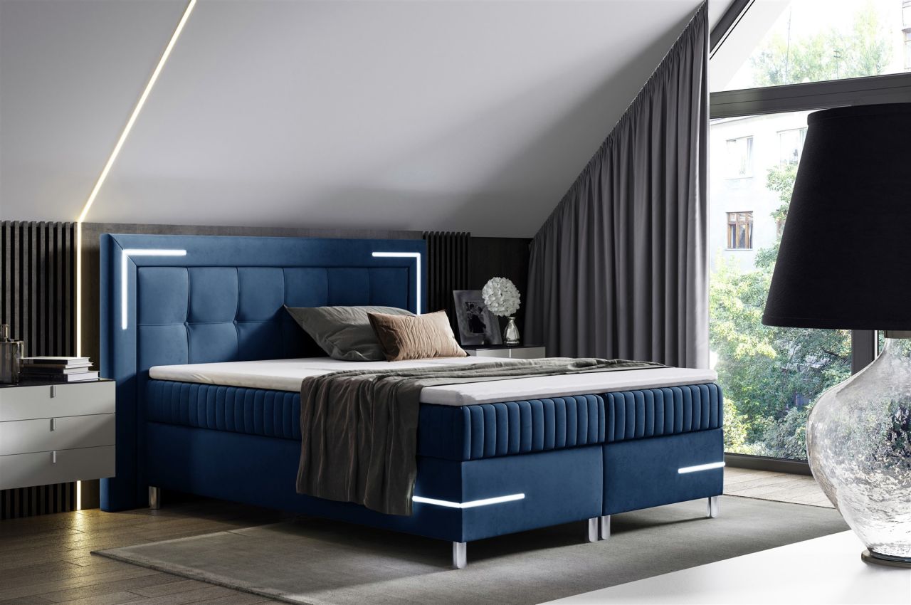 Boxspringbett Schlafzimmerbett 200x200cm AMORE Nr.1 Dunkelblau inkl. LED-Bele... Boxspringbett Schlafzimmerbett 200x200cm AMORE Nr.1 Dunkelblau inkl. LED-Bele...