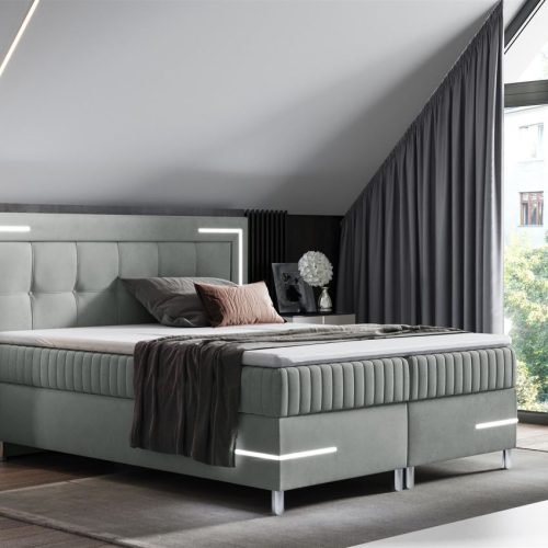Boxspringbett Schlafzimmerbett 200x200cm AMORE Nr.1 Silbergrau inkl. LED-Bele...