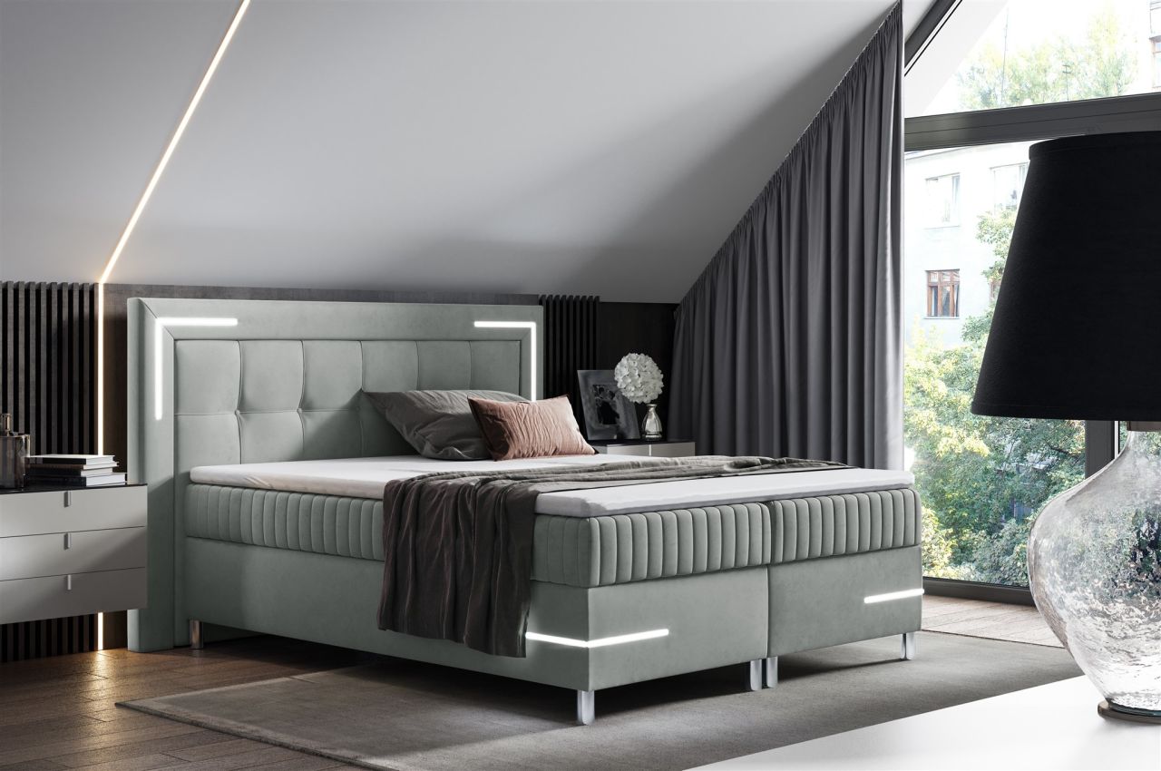 Boxspringbett Schlafzimmerbett 200x200cm AMORE Nr.1 Silbergrau inkl. LED-Bele... Boxspringbett Schlafzimmerbett 200x200cm AMORE Nr.1 Silbergrau inkl. LED-Bele...