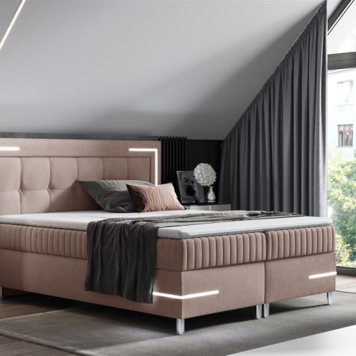 Boxspringbett Schlafzimmerbett 200x200cm AMORE Nr.1 Altrosa inkl. LED-Beleuch...