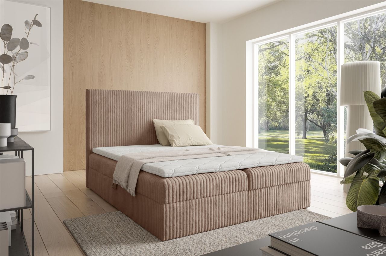Boxspringbett Schlafzimmerbett ARNAU PREMIUM 120x200cm Stoff Tilia Beigebraun Boxspringbett Schlafzimmerbett ARNAU PREMIUM 120x200cm Stoff Tilia Beigebraun