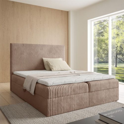 Boxspringbett Schlafzimmerbett ARNAU 120x200cm Stoff Tilia Beigebraun