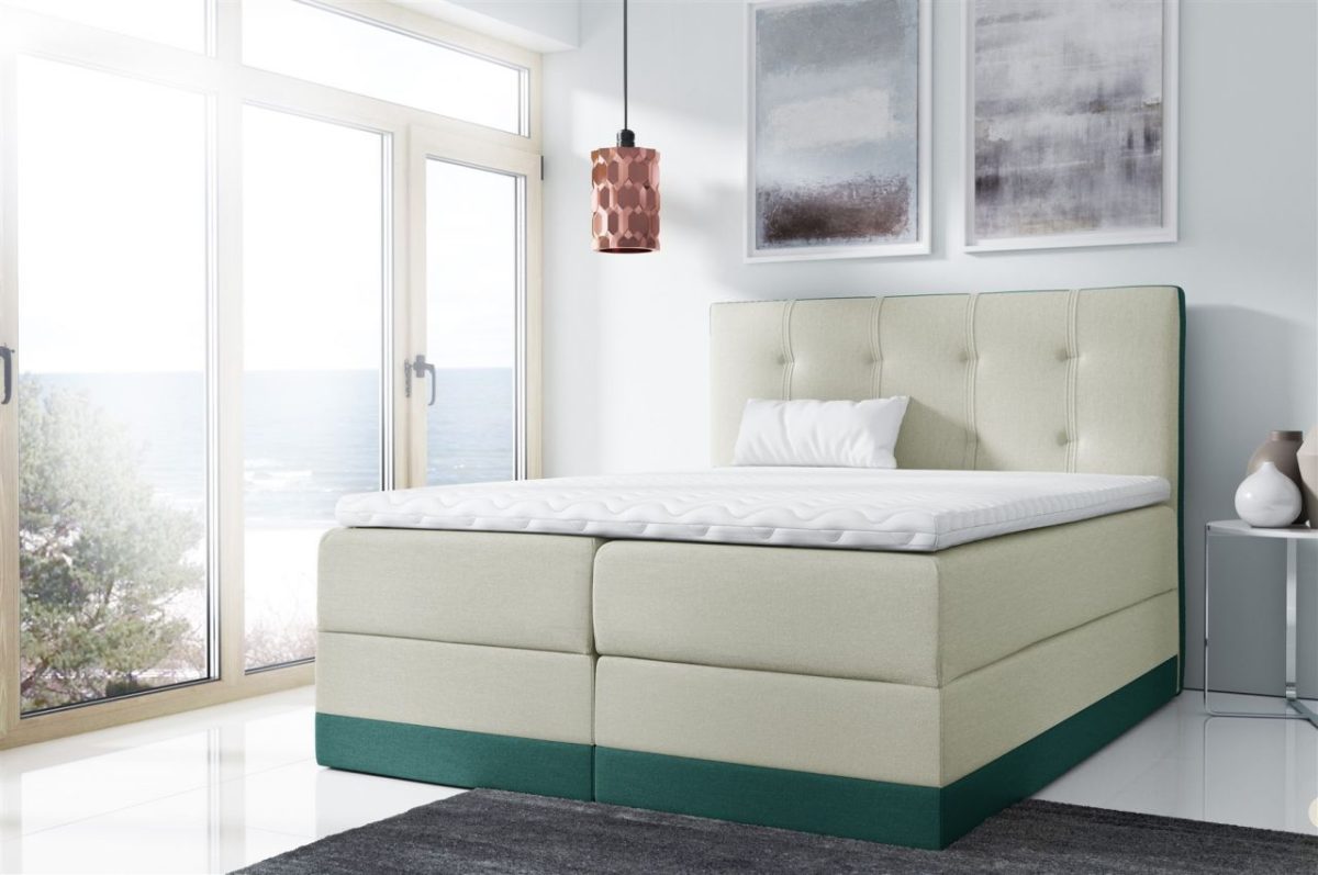 Boxspringbett Schlafzimmerbett BALEA 120x200cm Creme- Meeresgrün Boxspringbett Schlafzimmerbett BALEA 120x200cm Creme- Meeresgrün
