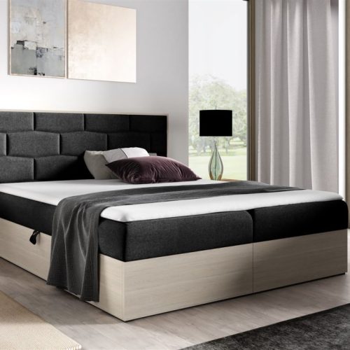 Boxspringbett Bett BEILA 120x200cm Nordic Teak Stoff Schwarz inkl. Bettkasten Boxspringbett Bett BEILA 120x200cm Nordic Teak Stoff Schwarz inkl. Bettkasten