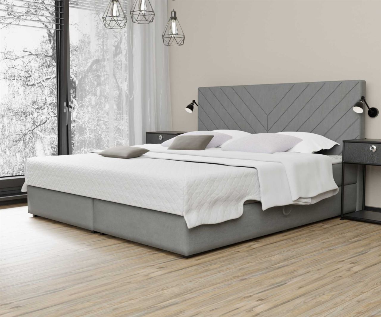 Boxspringbett Schlafzimmerbett BELCORA 120x200cm Stoff Grau inkl. Bettkasten Boxspringbett Schlafzimmerbett BELCORA 120x200cm Stoff Grau inkl. Bettkasten