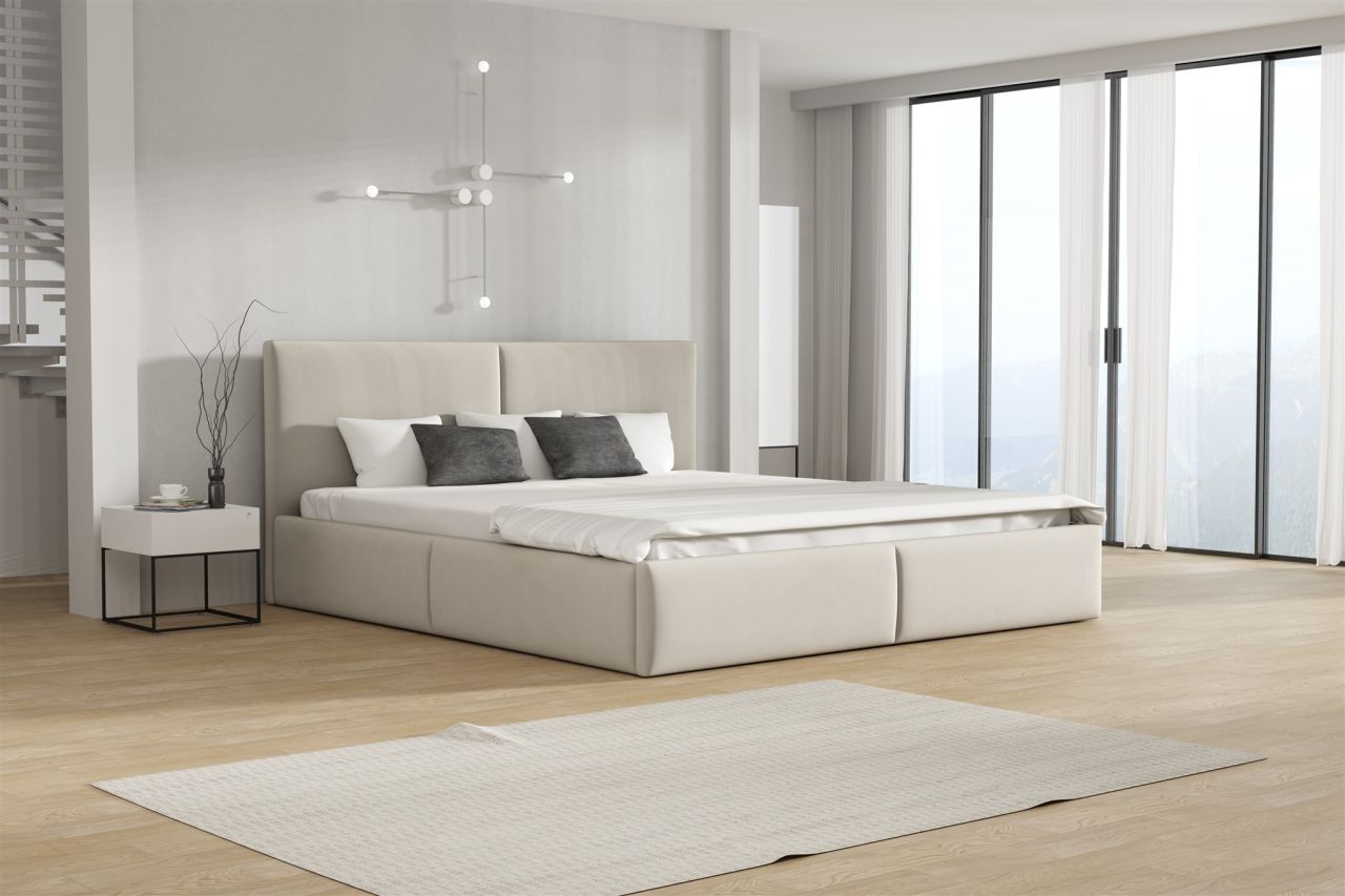 Polsterbett Doppelbett BERGEN 120x200cm Stoff Magic Velvet Hellbeige