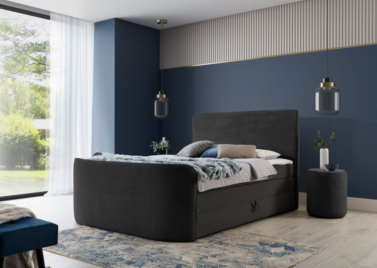 Boxspringbett Schlafzimmerbett BODY 120x200cm in Stoff Schwarz inkl. Bettkasten Boxspringbett Schlafzimmerbett BODY 120x200cm in Stoff Schwarz inkl. Bettkasten