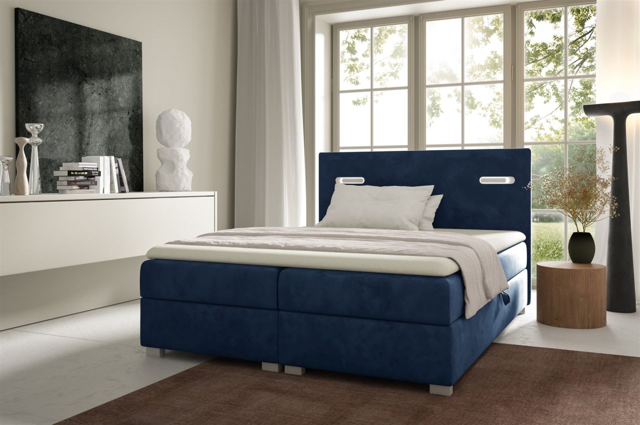 Boxspringbett Schlafzimmerbett CAPRICE 120x200cm Dunkelblau inkl. Ambiente-LED Boxspringbett Schlafzimmerbett CAPRICE 120x200cm Dunkelblau inkl. Ambiente-LED
