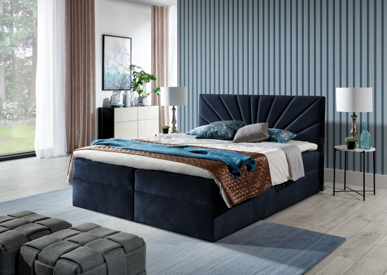Boxspringbett Schlafzimmerbett CARERRA 120x200cm Dunkelblau Boxspringbett Schlafzimmerbett CARERRA 120x200cm Dunkelblau