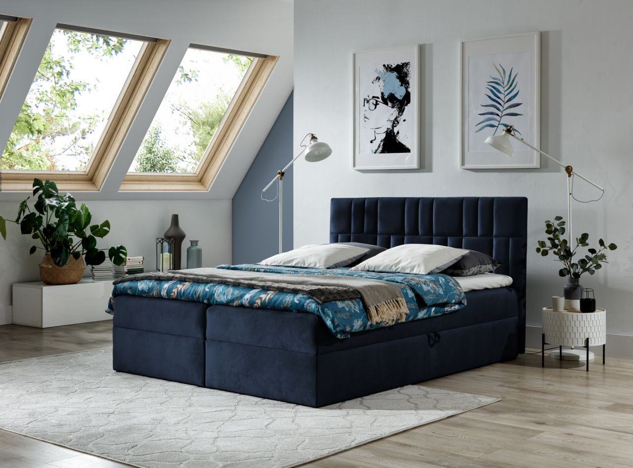 Boxspringbett Schlafzimmerbett CORTEZ 120x200cm Dunkelblau Boxspringbett Schlafzimmerbett CORTEZ 120x200cm Dunkelblau
