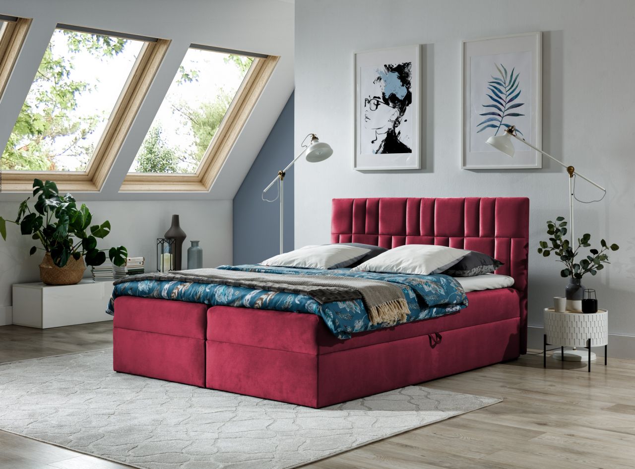 Boxspringbett Schlafzimmerbett CORTEZ 120x200cm Weinrot Boxspringbett Schlafzimmerbett CORTEZ 120x200cm Weinrot