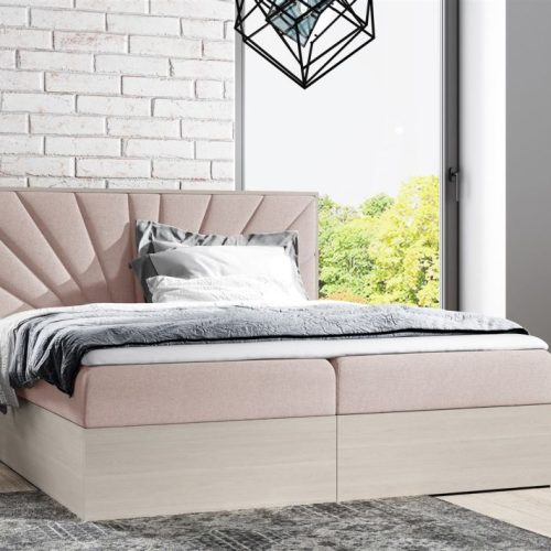 Boxspringbett Bett DAIMON 200x200cm Nordic Teak Stoff Altrosa inkl. Bettkasten