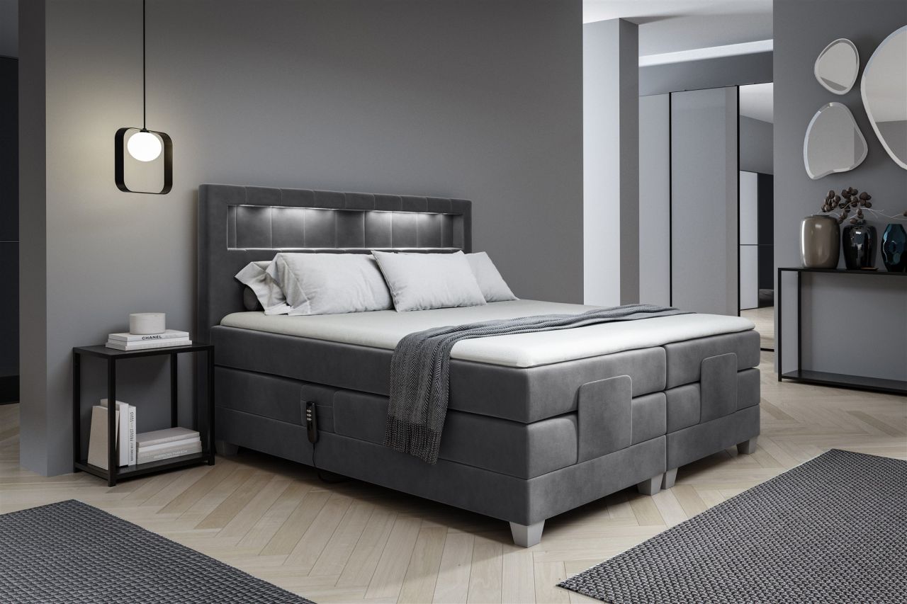 Boxspringbett Elektrisch Bett DAVIDE 120x200cm in Stoff Fresh Dunkelgrau