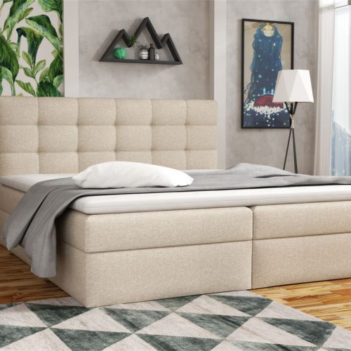 Boxspringbett Schlafzimmerbett DORIANO 140x200cm Stoff Sawana Beige