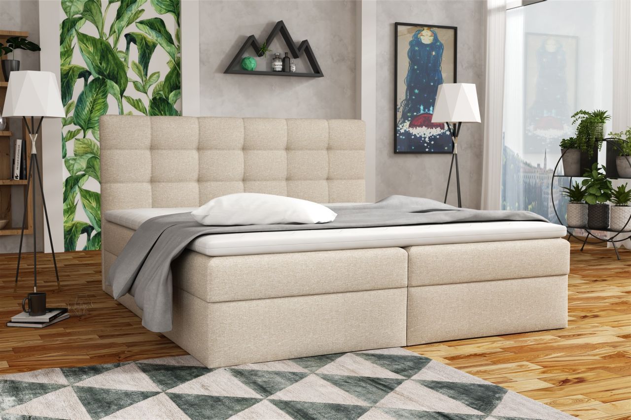 Boxspringbett Schlafzimmerbett DORIANO 140x200cm Stoff Sawana Beige