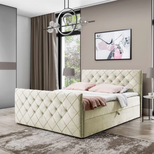 Boxspringbett Schlafzimmerbett EIVOR 120x200cm Creme inkl.Bettkasten