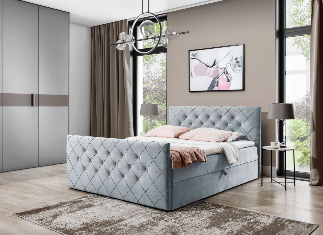 Boxspringbett Schlafzimmerbett EIVOR 120x220cm Stoff Magic Velvet Hellgrau Boxspringbett Schlafzimmerbett EIVOR 120x220cm Stoff Magic Velvet Hellgrau