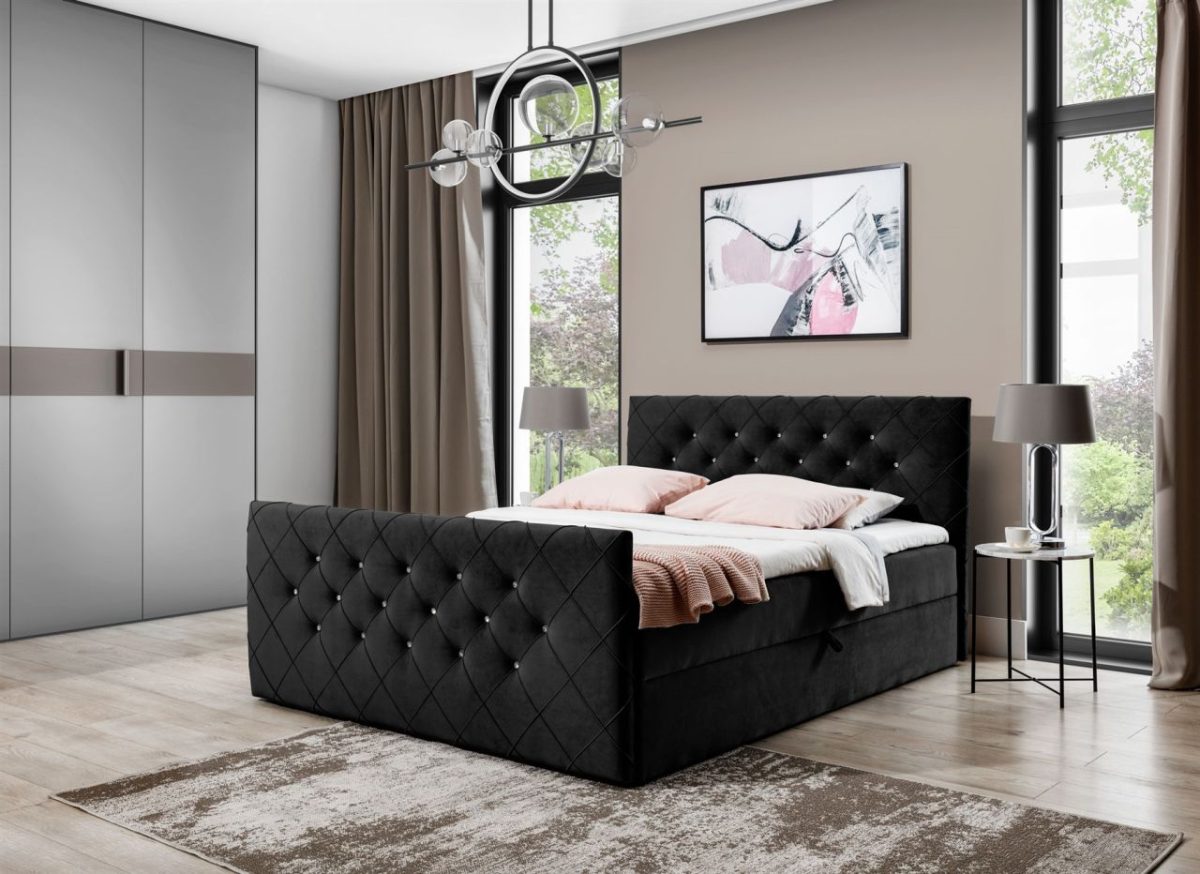 Boxspringbett Schlafzimmerbett EIVOR 120x200cm Schwarz inkl.Bettkasten Boxspringbett Schlafzimmerbett EIVOR 120x200cm Schwarz inkl.Bettkasten