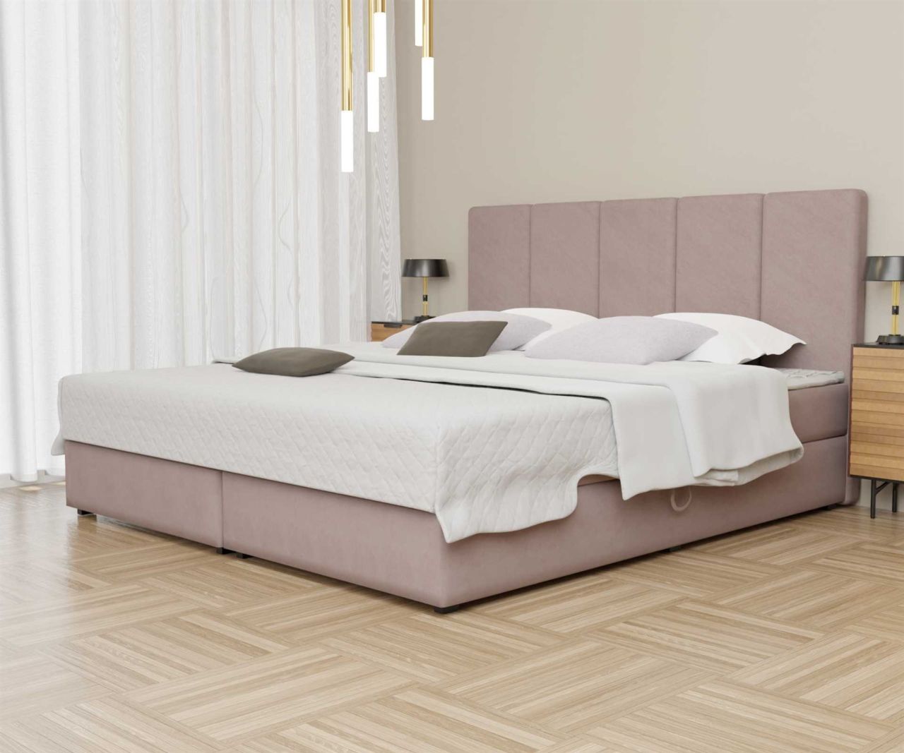 Boxspringbett Schlafzimmerbett ELICIO 120x200cm Stoff Rose inkl. Bettkasten Boxspringbett Schlafzimmerbett ELICIO 120x200cm Stoff Rose inkl. Bettkasten