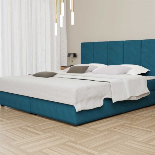 Boxspringbett Schlafzimmerbett ELICIO 120x200cm Stoff Petrolblau inkl Bettkasten