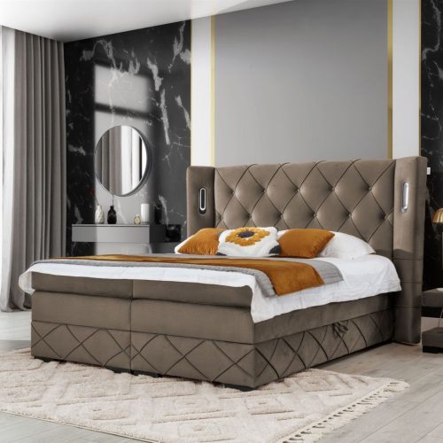 Boxspringbett Schlafzimmerbett ELVIANO 180x200cm Stoff Braun inkl. Ambiente-LED Boxspringbett Schlafzimmerbett ELVIANO 180x200cm Stoff Braun inkl. Ambiente-LED