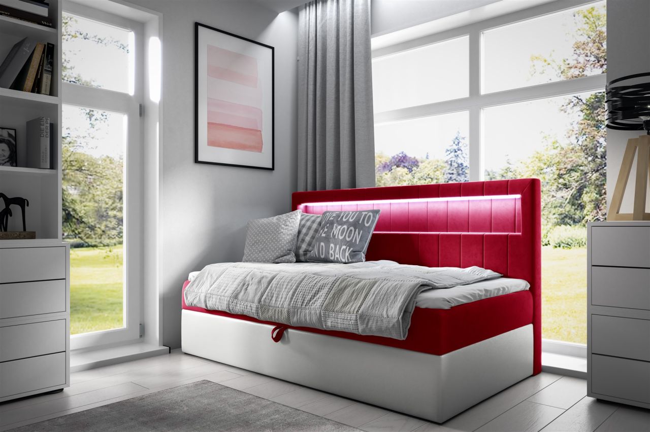Boxspringbett Gästebett Kinderbett FABIAN Nr.2 100x200cm Weiss-Rot
