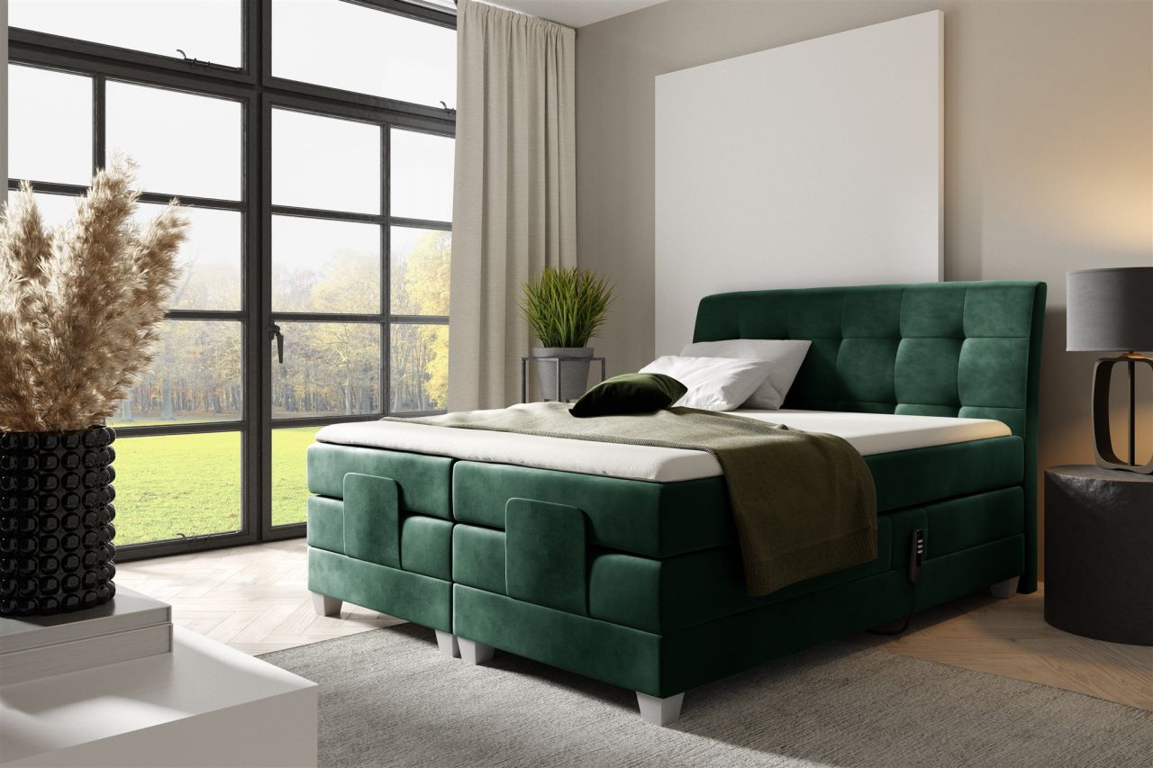 Boxspringbett Elektrisch Bett FRANCO 120x200cm in Stoff Fresh Flaschengrün