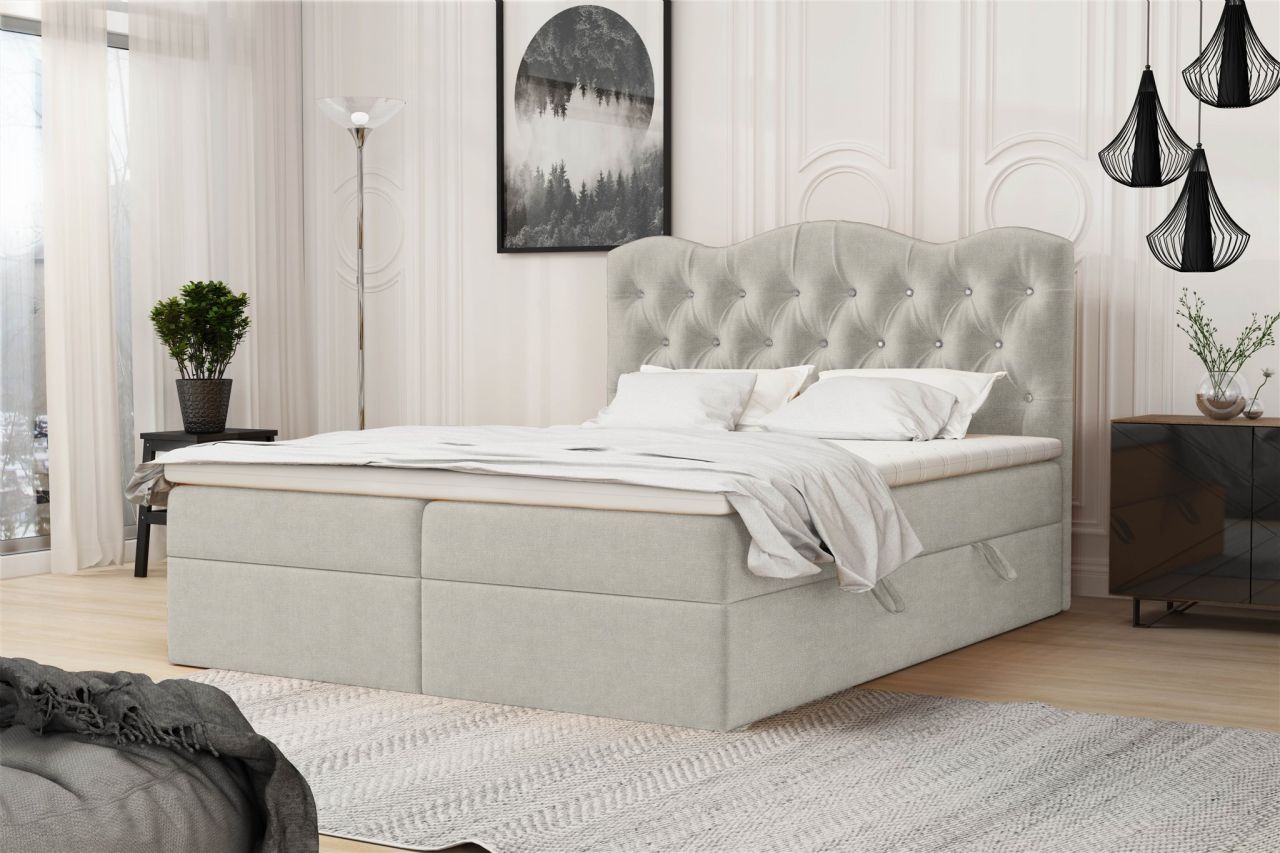 Boxspringbett Schlafzimmerbett LODOS 140x200cm Stoff Perfect Harmony Beige Boxspringbett Schlafzimmerbett LODOS 140x200cm Stoff Perfect Harmony Beige