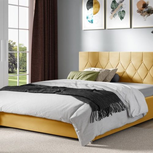 Polsterbett Schlafzimmerbett LORENA 120x200cm Komplettset in Stoff Alova Gelb Polsterbett Schlafzimmerbett LORENA 120x200cm Komplettset in Stoff Alova Gelb