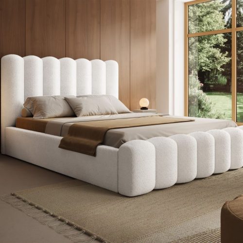 Polsterbett Bett MACON 180x200cm Komplettset in Stoff Ascot Weiß / Speed Polsterbett Bett MACON 180x200cm Komplettset in Stoff Ascot Weiß / Speed