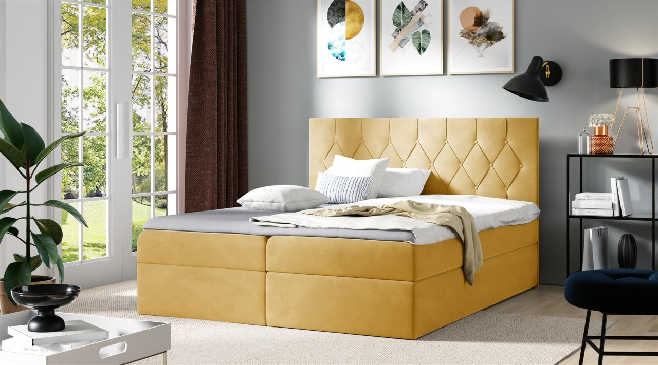 Boxspringbett Schlafzimmerbett MANOLIS 120x200cm Stoff Alova Gelb Boxspringbett Schlafzimmerbett MANOLIS 120x200cm Stoff Alova Gelb