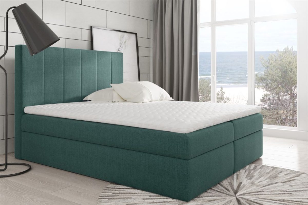 Boxspringbett Schlafzimmerbett MARIBEL 200x200cm Stoff Meeresgrün Boxspringbett Schlafzimmerbett MARIBEL 200x200cm Stoff Meeresgrün