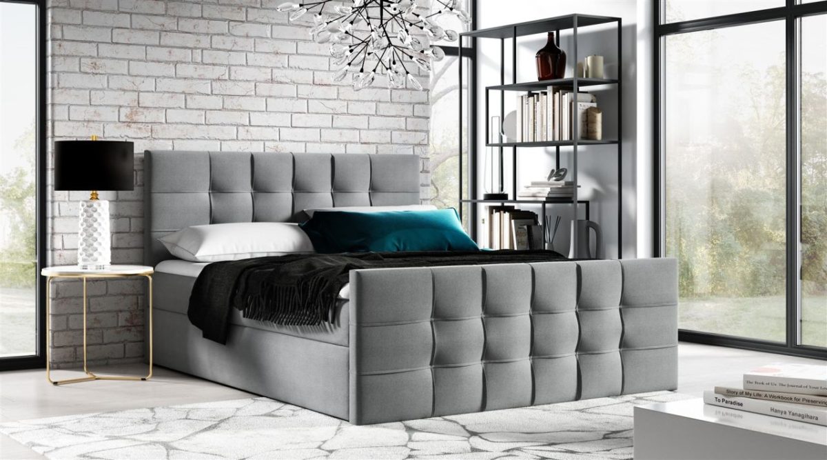 Boxspringbett Schlafzimmerbett NOEL 120x200cm Stoff Grau inkl. Bettkasten