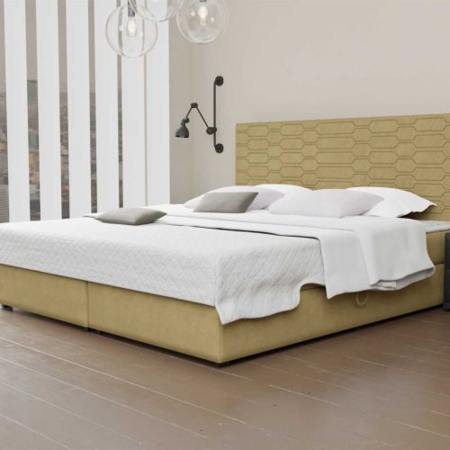 Boxspringbett Schlafzimmerbett OMERO 120x220cm Stoff Senf inkl. Bettkasten