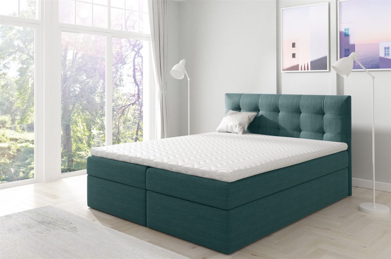 Boxspringbett Schlafzimmerbett OVIEDO XL 120x220cm Stoff Meeresgrün Boxspringbett Schlafzimmerbett OVIEDO XL 120x220cm Stoff Meeresgrün