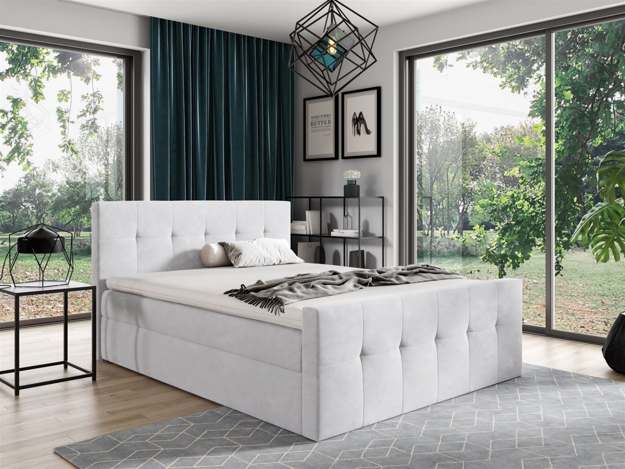 Boxspringbett Schlafzimmerbett OWEN 140x200cm Stoff Weiss Boxspringbett Schlafzimmerbett OWEN 140x200cm Stoff Weiss