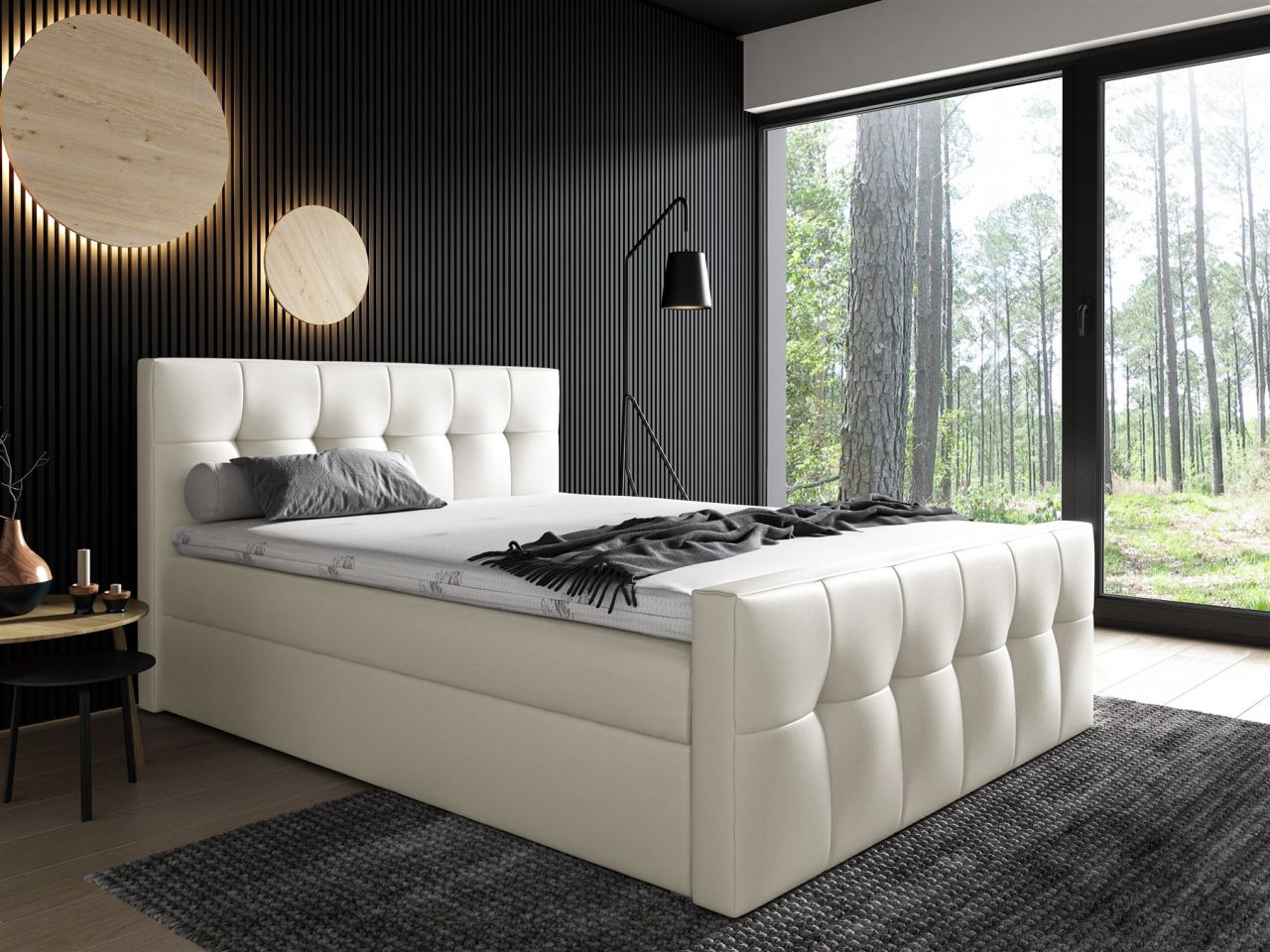 Boxspringbett Schlafzimmerbett OWEN 120x200cm Kunstleder Creme