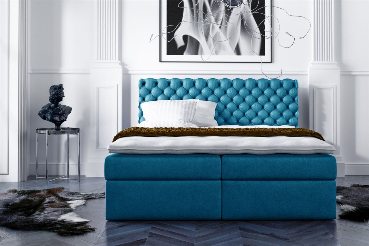 Boxspringbett Schlafzimmerbett PARINI 120x200cm Blau Boxspringbett Schlafzimmerbett PARINI 120x200cm Blau