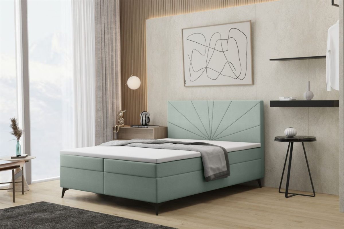 Boxspringbett Schlafzimmerbett PONCE 120x200cm in Stoff Riviera Mint Boxspringbett Schlafzimmerbett PONCE 120x200cm in Stoff Riviera Mint