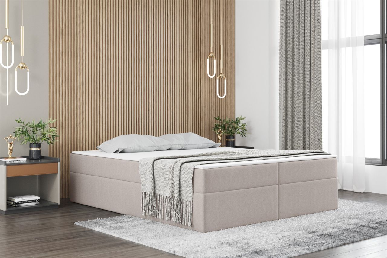 Boxspringbett Schlafzimmerbett PRIMA 120x200cm Stoff Creme inkl. Bettkasten