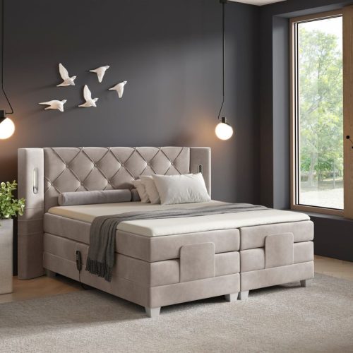 Boxspringbett Elektrisch Bett STEVE 120x200cm in Stoff Fresh Beige