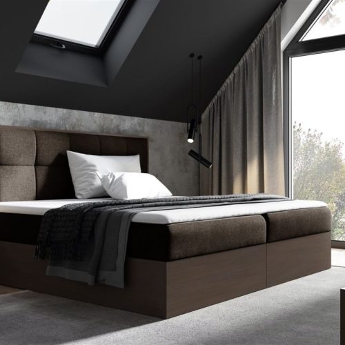 Boxspringbett Bett THANOS 120x200cm Dunkel Eiche Stoff Braun inkl. Bettkasten