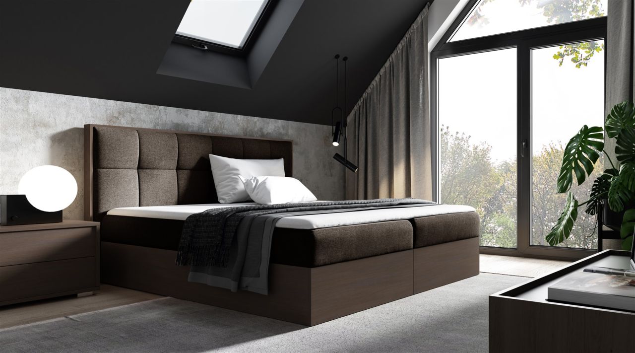 Boxspringbett Bett THANOS 120x200cm Dunkel Eiche Stoff Braun inkl. Bettkasten Boxspringbett Bett THANOS 120x200cm Dunkel Eiche Stoff Braun inkl. Bettkasten