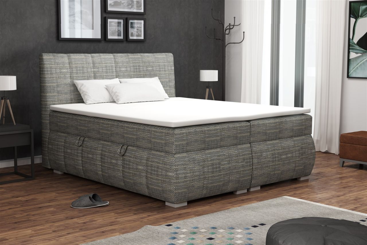 OUTLET Boxspringbett Schlafzimmerbett VINCENZA 140x200cm Stoff Berlin Grau