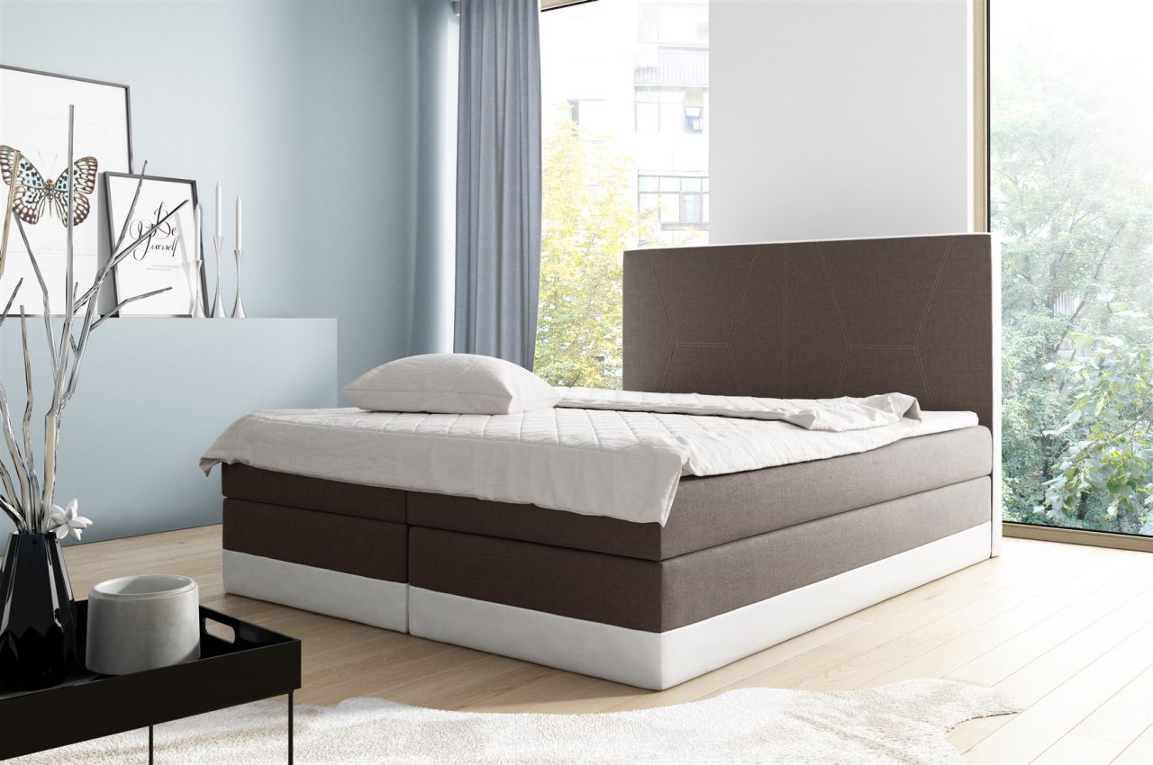 Boxspringbett Schlafzimmerbett VELARO 120x200cm Braun- Weiss Boxspringbett Schlafzimmerbett VELARO 120x200cm Braun- Weiss
