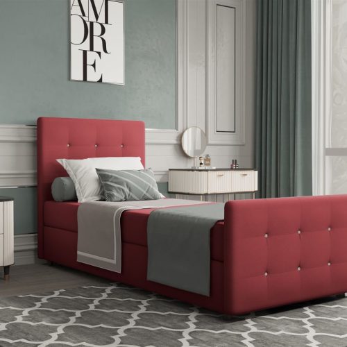 Boxspringbett Gästebett MARKOS 100x200cm Bettkasten Seite Links Stoff Rot